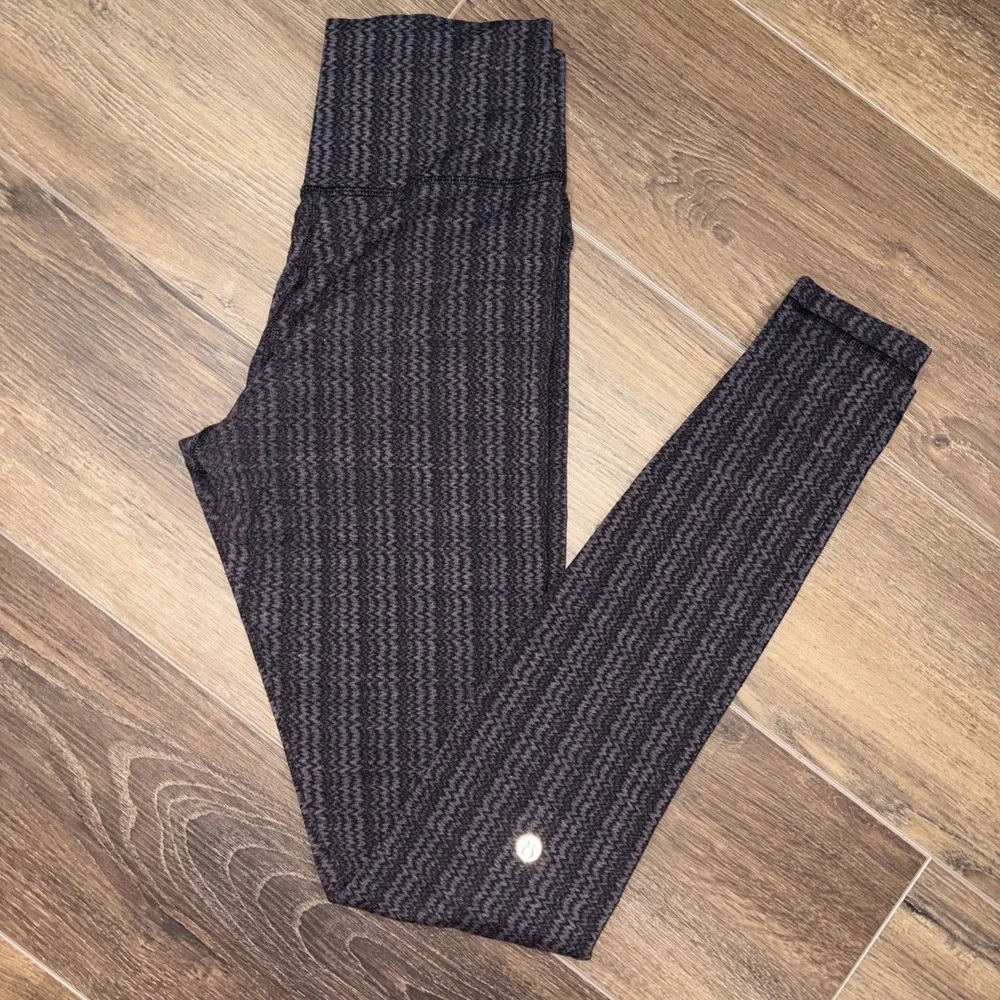 Lululemon Wunder Under Leggings Textured Ziggy Wee August Glo Black Gray 4 Long